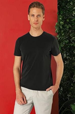 Ts 878 Slim Fit Bisiklet Yaka %100 Pamuk Siyah Tişört
