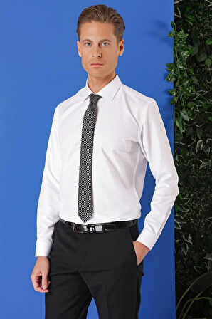 Gk 713 Slim Fit Dokulu Pamuklu Klasik Beyaz Gömlek