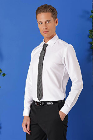 Gk 713 Slim Fit Dokulu Pamuklu Klasik Beyaz Gömlek