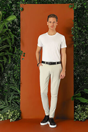 Slim Fit Yan Cepli Düz Esnek Casual Taş Pantolon P 1144