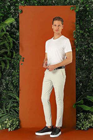 Slim Fit Yan Cepli Düz Esnek Casual Taş Pantolon P 1144