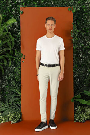 Slim Fit Yan Cepli Düz Esnek Casual Taş Pantolon P 1144