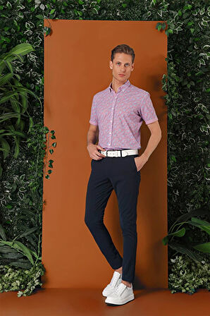 Slim Fit Yan Cepli Düz Esnek Casual Lacivert Pantolon P 1144