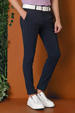 Slim Fit Yan Cepli Düz Esnek Casual Lacivert Pantolon P 1144