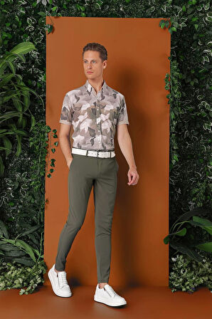 Slim Fit Yan Cepli Düz Esnek Casual Nefti Pantolon P 1144