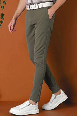 Slim Fit Yan Cepli Düz Esnek Casual Nefti Pantolon P 1144