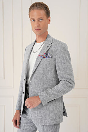 C 666 Comfort Fit Torba Cep Çift Yırtmaç %100 Keten Casuel Lacivert Ceket