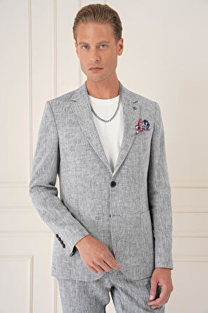 C 666 Comfort Fit Torba Cep Çift Yırtmaç %100 Keten Casuel Lacivert Ceket