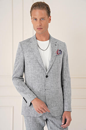 C 666 Comfort Fit Torba Cep Çift Yırtmaç %100 Keten Casuel Lacivert Ceket