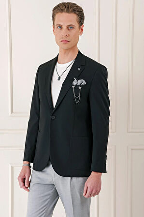 C 667 Comfort Fit Çift Yırtmaç Torba Cep Pamuk Casuel Siyah Ceket