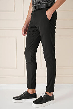 P 1147 Slim Fit Yan Cep Esnek Pamuk Casuel Siyah Pantolon