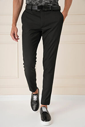 P 1147 Slim Fit Yan Cep Esnek Pamuk Casuel Siyah Pantolon