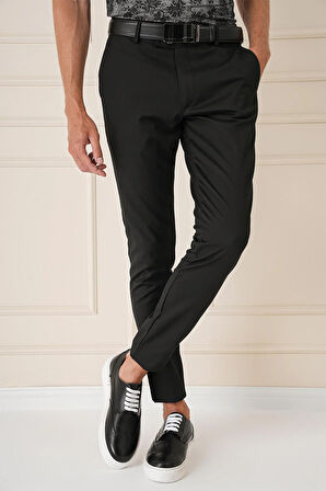 P 1147 Slim Fit Yan Cep Esnek Pamuk Casuel Siyah Pantolon