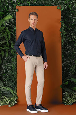 P 1147 Slim Fit Yan Cep Esnek Pamuk Casuel Bej Pantolon