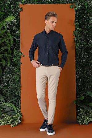 P 1147 Slim Fit Yan Cep Esnek Pamuk Casuel Bej Pantolon