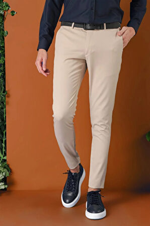 P 1147 Slim Fit Yan Cep Esnek Pamuk Casuel Bej Pantolon