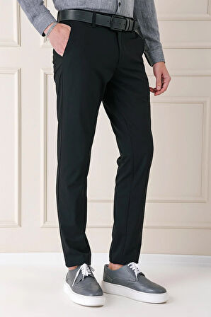 Comfort Fit Yan Cep Pamuk Gabardin Casual Siyah Pantolon P 1146
