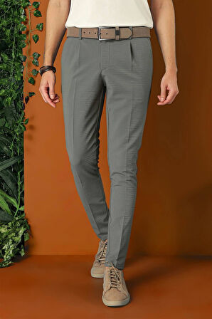 P 1148 Comfort Fit Gofre Kumaş Pileli Pamuk Casuel Nefti Pantolon