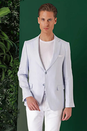 C 668 Comfort Fit Çift Yırtmaç %100 Keten Casuel Mavi Ceket