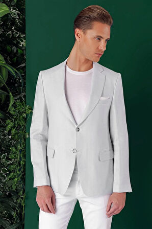 C 668 Comfort Fit Çift Yırtmaç %100 Keten Casuel Mavi Ceket