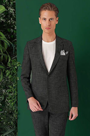 C 669 Comfort Fit Torba Cep Pötikare Gofre Kumaş Esnek Casuel Siyah Ceket