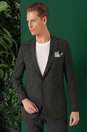 C 669 Comfort Fit Torba Cep Pötikare Gofre Kumaş Esnek Casuel Siyah Ceket