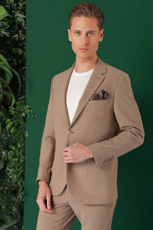 C 669 Comfort Fit Torba Cep Pötikare Gofre Kumaş Esnek Casuel Bej Ceket