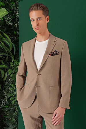 C 669 Comfort Fit Torba Cep Pötikare Gofre Kumaş Esnek Casuel Bej Ceket