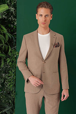 C 669 Comfort Fit Torba Cep Pötikare Gofre Kumaş Esnek Casuel Bej Ceket