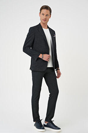 C 669 Comfort Fit Torba Cep Pötikare Gofre Kumaş Esnek Casuel Lacivert Ceket