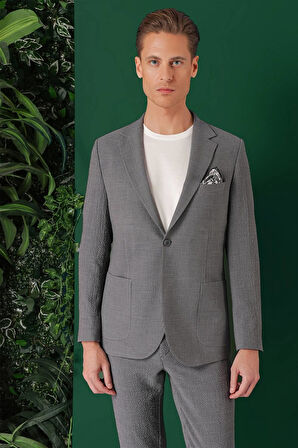 C 669 Comfort Fit Torba Cep Pötikare Gofre Kumaş Esnek Casuel Füme Ceket