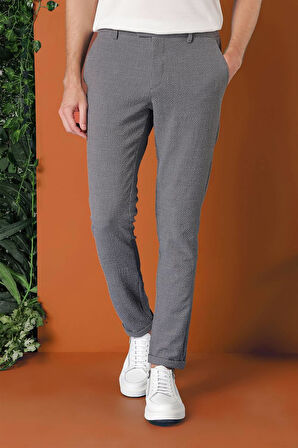 P 1149 Comfort Fit Beli Lastikli Pötikareli Casuel Füme Pantolon