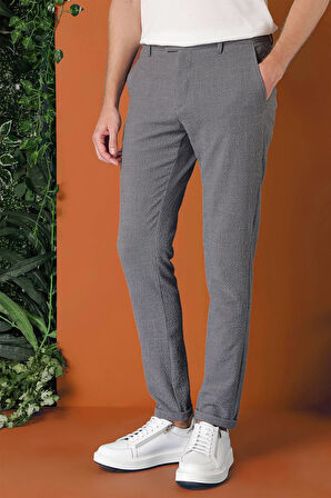 P 1149 Comfort Fit Beli Lastikli Pötikareli Casuel Füme Pantolon
