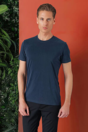 Ts 878 Slim Fit Bisiklet Yaka %100 Pamuk Lacivert Tişört