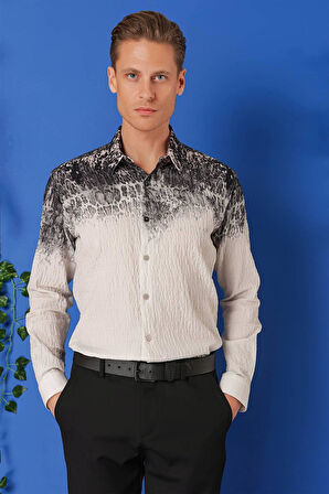 G 1570 Comfort Fit Pano Desen Kırışık Dokulu %100 Pamuk Antrasit Gömlek