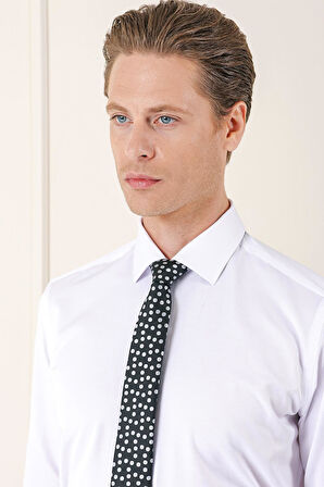 Gk 718 Slim Fit Dokulu Pamuklu Klasik Beyaz Gömlek