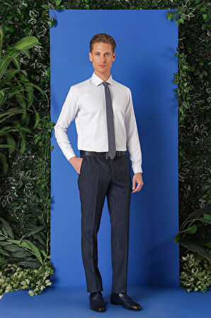 Gk 719 Slim Fit Dokulu Pamuklu Klasik Mavi Gömlek