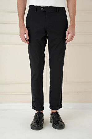 P 1150 Comfort Fit Beli Lastikli Yan Cep Siyah Jogger Pantolon