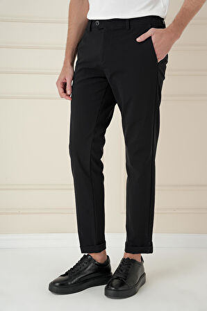P 1150 Comfort Fit Beli Lastikli Yan Cep Siyah Jogger Pantolon