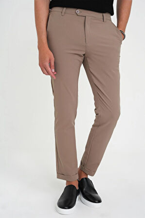 P 1150 Comfort Fit Beli Lastikli Yan Cep Bej Jogger Pantolon