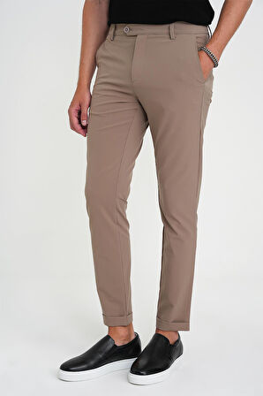 P 1150 Comfort Fit Beli Lastikli Yan Cep Bej Jogger Pantolon