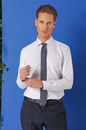 Gk 719 Slim Fit Dokulu Pamuklu Klasik Mavi Gömlek