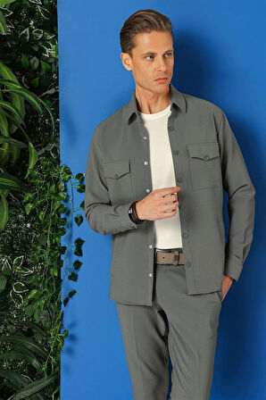 G 1565 Comfort Fit Yan Cep Çıtçıtlı Esnek Pamuk Nefti Gömlek Ceket