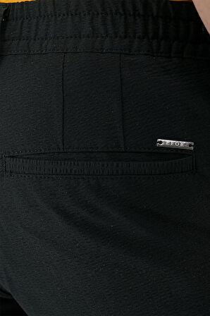 Bermuda 034 Slim Fit Beli Lastikli Gofre Pamuklu Casuel Siyah Şort