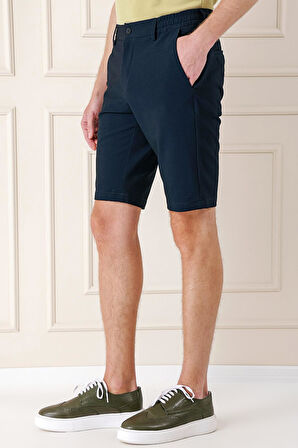 Bermuda 034 Slim Fit Beli Lastikli Gofre Pamuklu Casuel Lacivert Şort