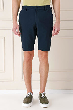 Bermuda 034 Slim Fit Beli Lastikli Gofre Pamuklu Casuel Lacivert Şort