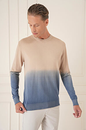 Tr 866 Slim Fit Degrade Desen Bisiklet Yaka Mavi Triko