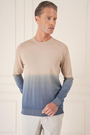 Tr 866 Slim Fit Degrade Desen Bisiklet Yaka Mavi Triko