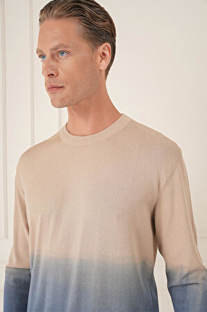 Tr 866 Slim Fit Degrade Desen Bisiklet Yaka Mavi Triko