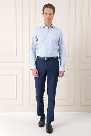 Gk 720 Slim Fit Dokulu Pamuklu Klasik Mavi Gömlek